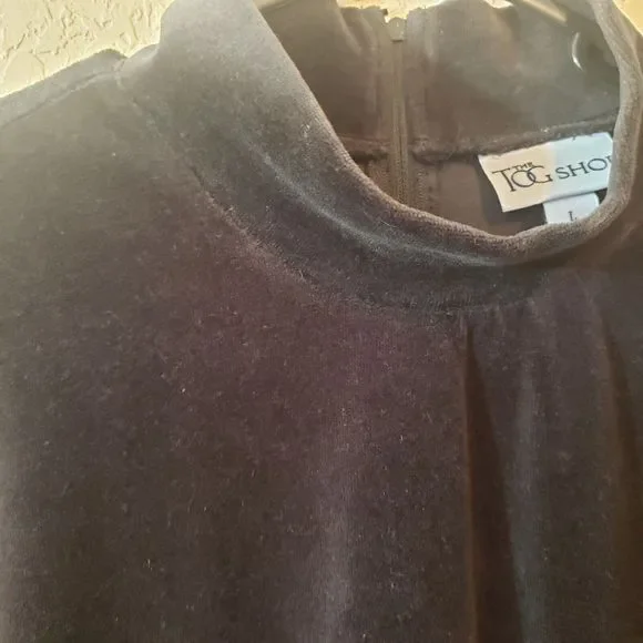 The Tog Shop Womens Mock Neck Velour Top Size Large Black - Picture 2 of 10